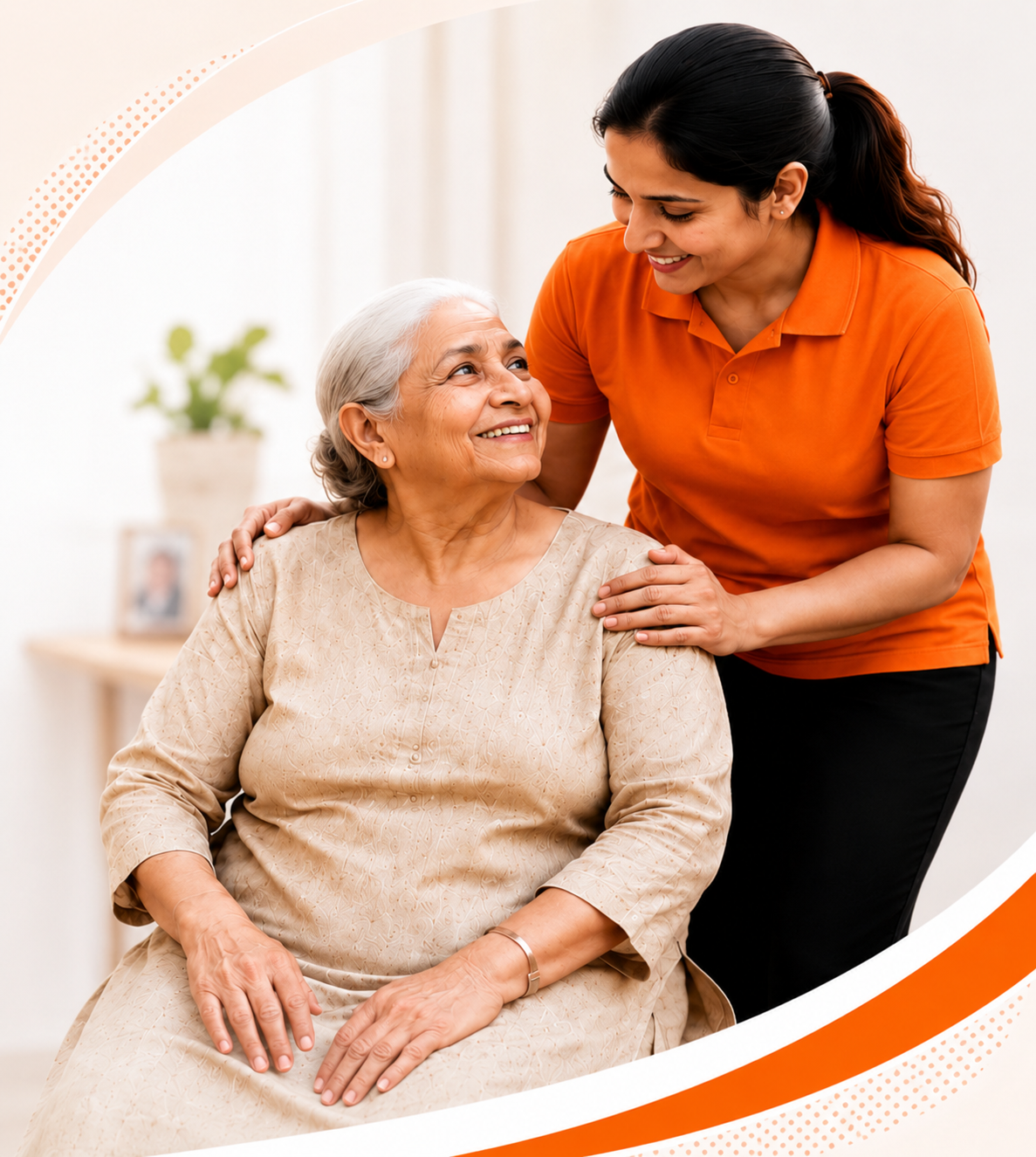 Caregiver supporting an elderly woman at home
